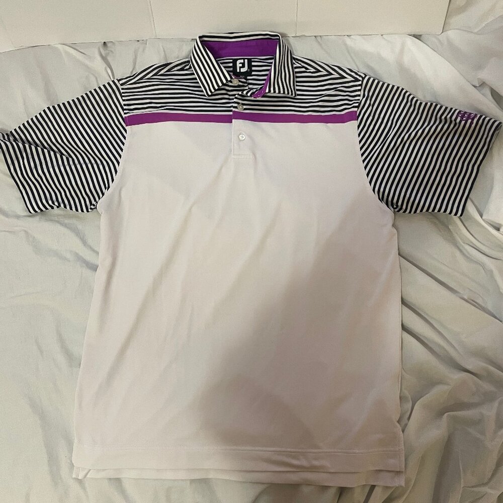 Mens M Footjoy Althletic Fit Polo Shirt White Short Sleeve Up Montclair CC Logo